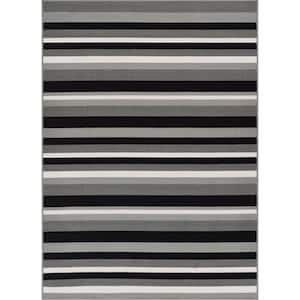 Kings Court Uni Stripes Grey 3 ft. x 5 ft. Modern Geometric Area Rug