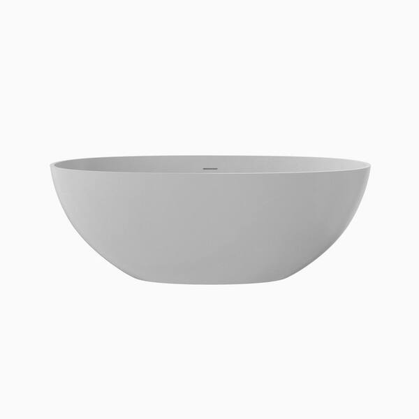 Ula 61 in. x 29 in. Freestanding Soaking Bathtub Solid Surface Stone Resin Tub with Center Drain in Repose-Gray