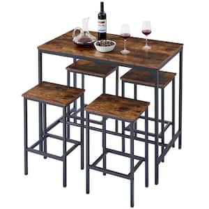 Hot Selling Brown Iron 42 in. Kitchen Prep Table, 5-Piece Dinging table Set High Stools for Small Space, Breakfast Nook