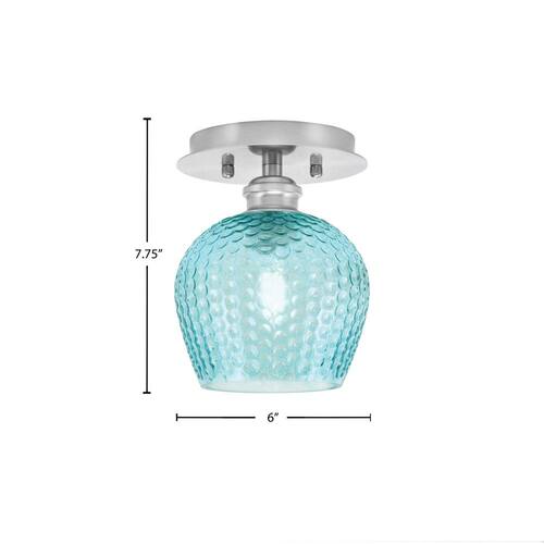 Albany 1-Light 6 in. Brushed Nickel Semi-Flush with Turquoise Textured Glass Shade Lighting