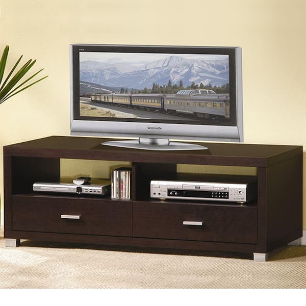Baxton Studio Derwent 47 in. Dark Brown Wood TV Stand with 2 Drawer Fits TVs Up to 52 in. with Cable Management
