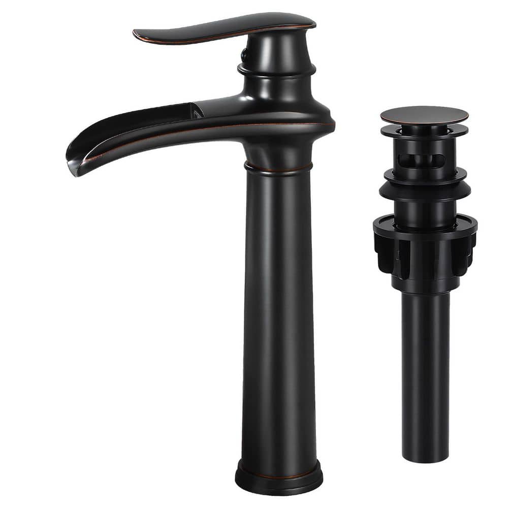 Single Handle Single Hole Vessel Sink Faucet, Waterfall Bathroom Sink Faucet with Pop-Up Drain in Oil Rubbed Bronze price history on PriceWatchPro