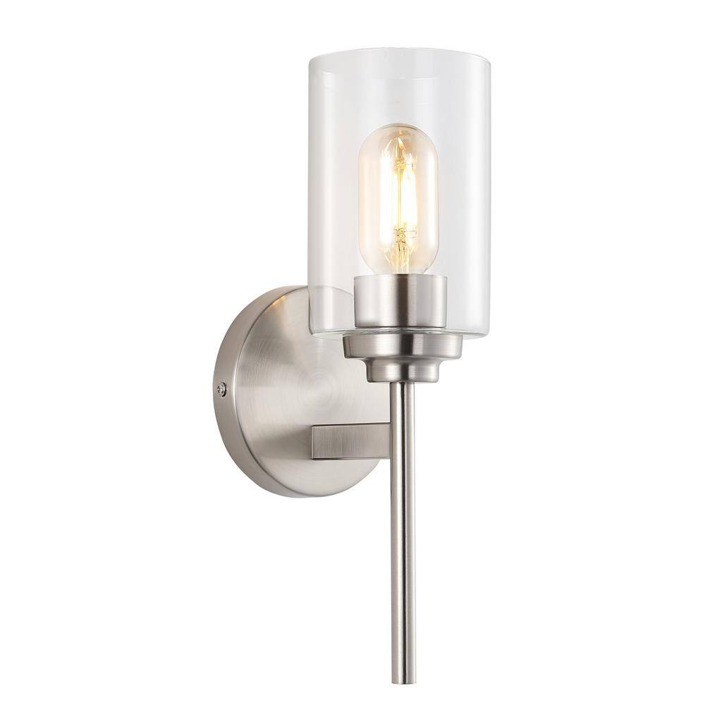 Nickel Cylinder Industrial Vanity Sconce with Clear Glass