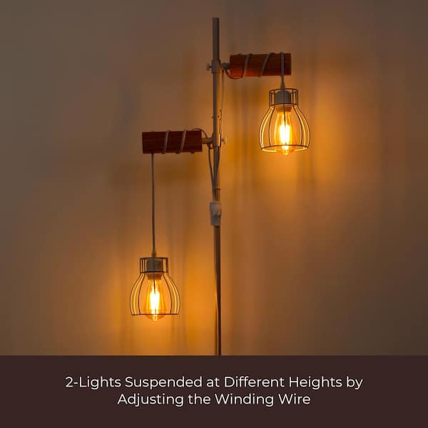 TOZING 65 in. White Wood Retro 2-Light Standard Tree Floor
