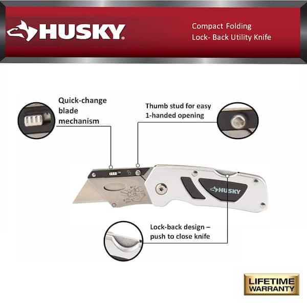 Husky Lock-back Folding Pocket Utility Work Hobby Knife 2 PK + 50