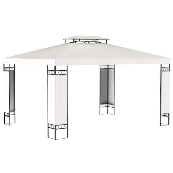 Outsunny 13 ft. x 10 ft. Cream White Patio Gazebo Outdoor Canopy Shelter with Double Vented Roof, Steel Frame