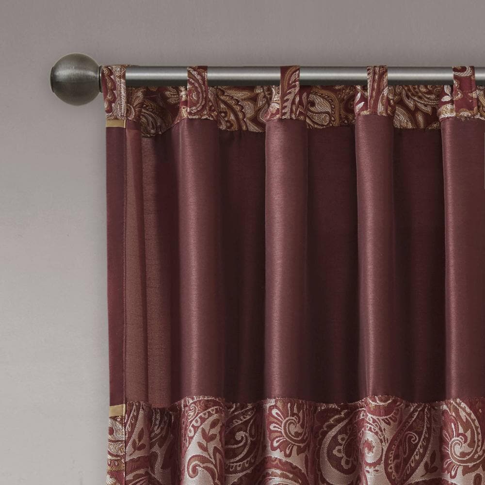 Burgundy Faux Silk Light-Filtering Rod Pocket Curtain Panel Pair