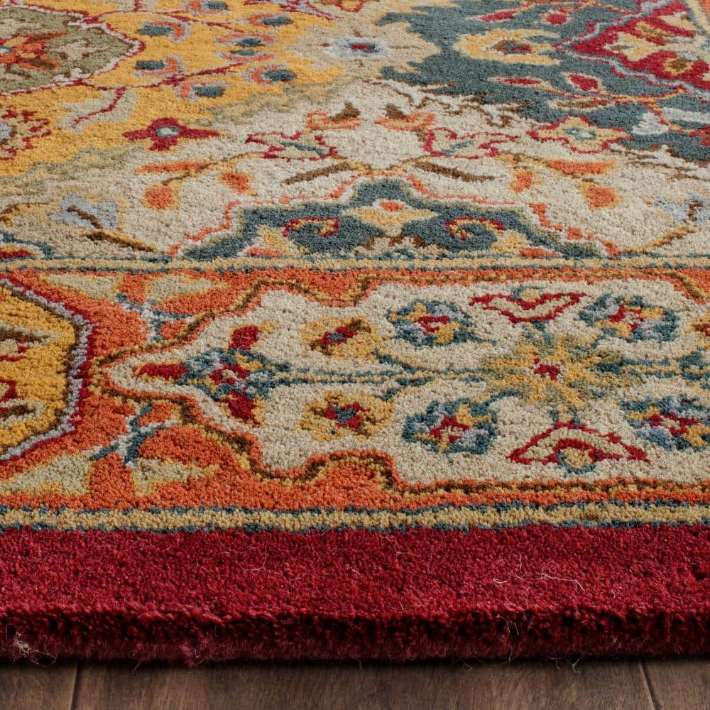 Elegant Red Floral Hand-Tufted Wool Runner Rug, 5' x 12'
