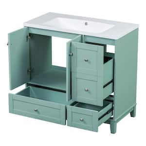 36 in. W x 18 in. D x 34 in. H Single Sink Freestanding Bath Vanity in Green with White Resin Top