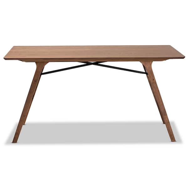 Baxton Studio Saxton 59.1 in. Rectangle Walnut Brown and Black Wood Dining Table (Seats 6)