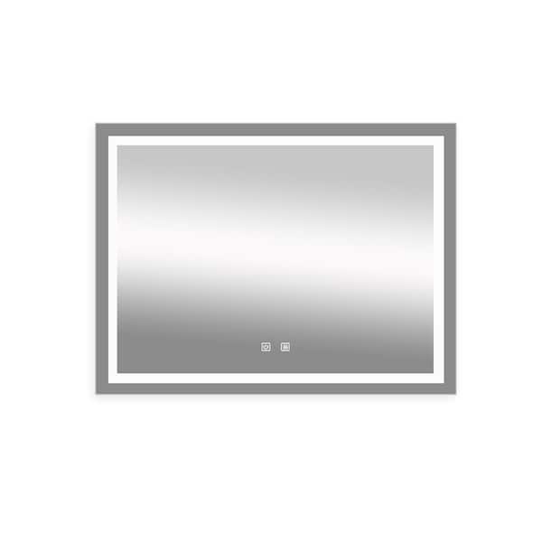 Unbranded Silver 48 in. W x 36 in. Led Modern Rectangle Wall Mirror with High Lumen, Dimmable Touch, Wall Switch Control