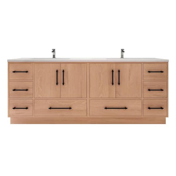Victoria 84 in. W x 20 in. D x 35 in. H Double Sink Freestanding Bath Vanity in Red Oak with White Acrylic Top