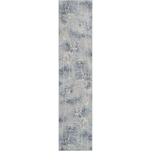 Somerset Silver/Blue 2 ft. x 10 ft. Botanical Contemporary Runner Area Rug