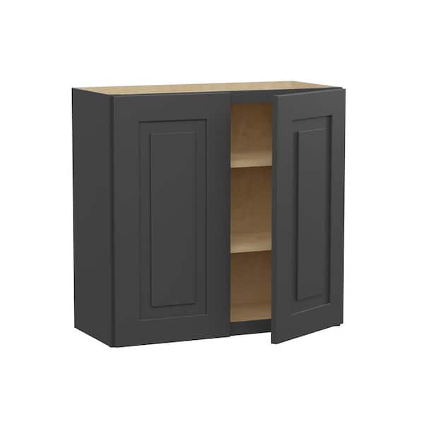 Home Decorators Collection Grayson 36 in. W x 12 in. D x 30 in. H Assembled Plywood Wall Kitchen Cabinet in Deep Onyx with Soft Close