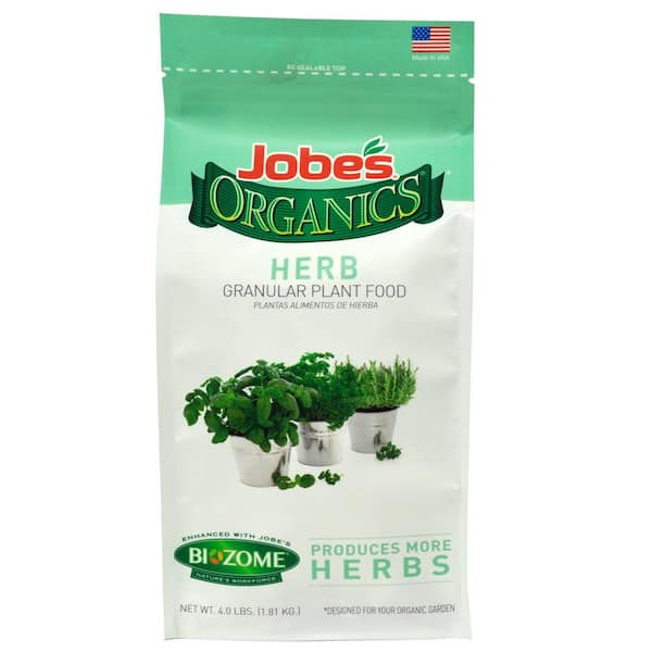 Jobe's Organics 4 lb Organic Granular Herb Plant Food Fertilizer with Biozome, OMRI Listed