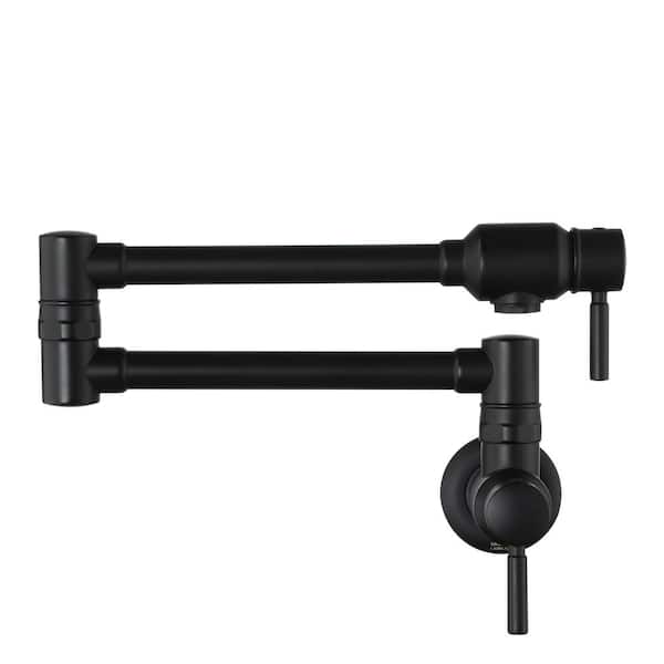 CASAINC 1.8 GPM Wall Mounted Mount Pot Filler Kitchen Faucet with Folding Stretchable Double Joint Swing Arms in Matte Black