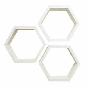 Hexagon 4 in. x 11.75 in. x 10.13 in. White Floating Wall Shelves 3-Pack