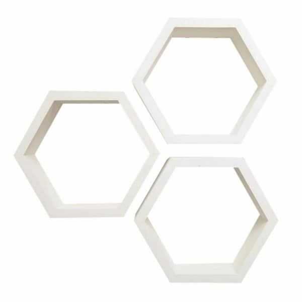 TRINITY Hexagon 4 in. x 11.75 in. x 10.13 in. White Floating Wall Shelves 3-Pack
