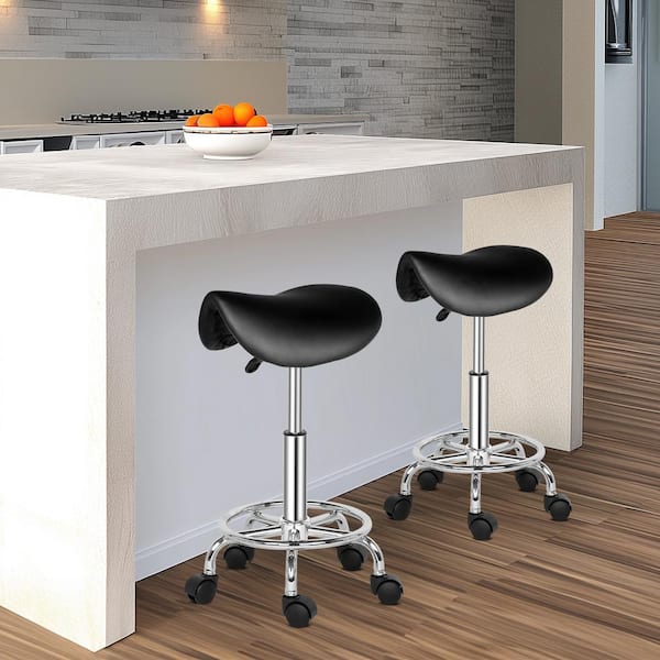 Black PU Leather Seat Adjustable Salon Stool Hydraulic Saddle Rolling Chair