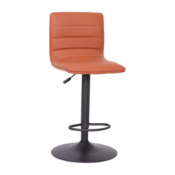 TAYLOR + LOGAN 44 in. Cognac/Black Frame Mid Metal Bar Stool with Vinyl Seat