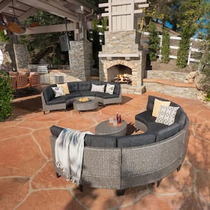 Manteo Mixed Black 10-Piece Plastic Patio Conversation Sectional Seating Set with Dark Grey Cushions
