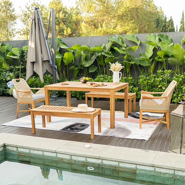 Cambridge Casual Midney 5-Piece Teak Wood Outdoor Dining Set with Light Tan Cushion