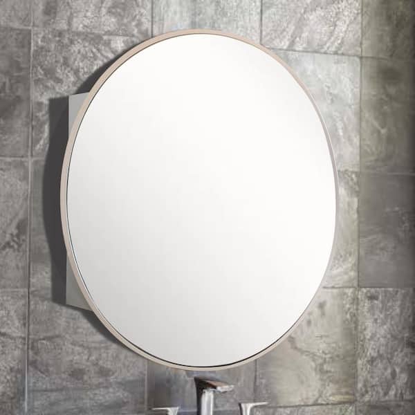 26 in. W x 26 in. H Round Metal Framed Surface Mount Medicine Cabinet with Mirror in Brushed Silver