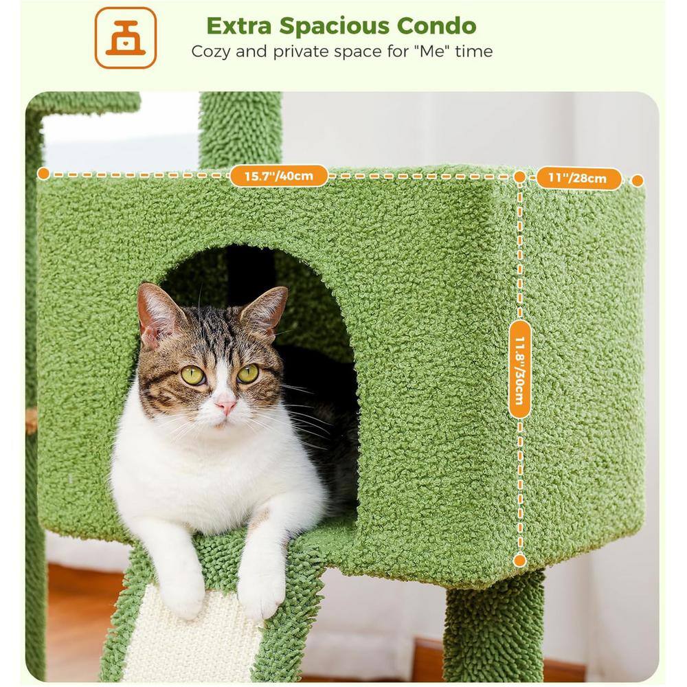 41-Inch Green and Beige Sisal Cactus Cat Tower with Cozy Condo