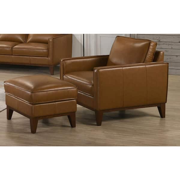 New Classic Furniture Caspar 2-Piece Caramel Top Grain Leather Chair and Ottoman Set