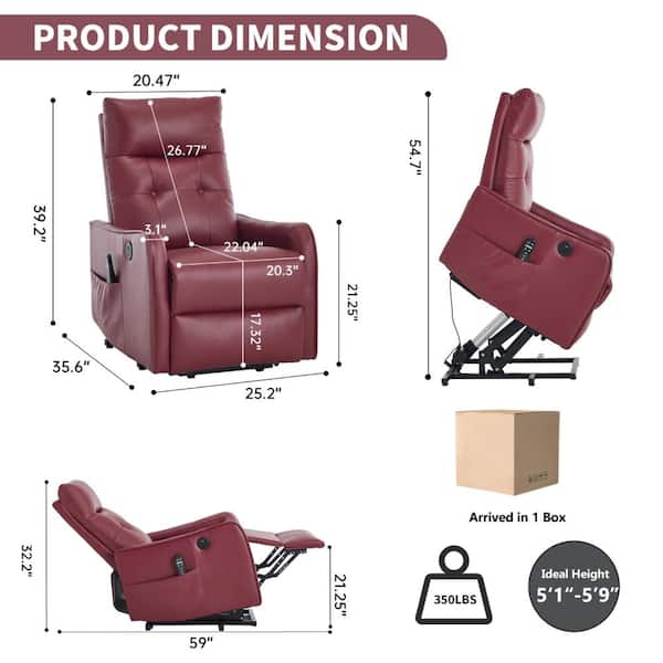 Windows 98 Red Log LUCKY ONE PU Power Lift Recliner with Massage, Heat & USB Charging, Red ...