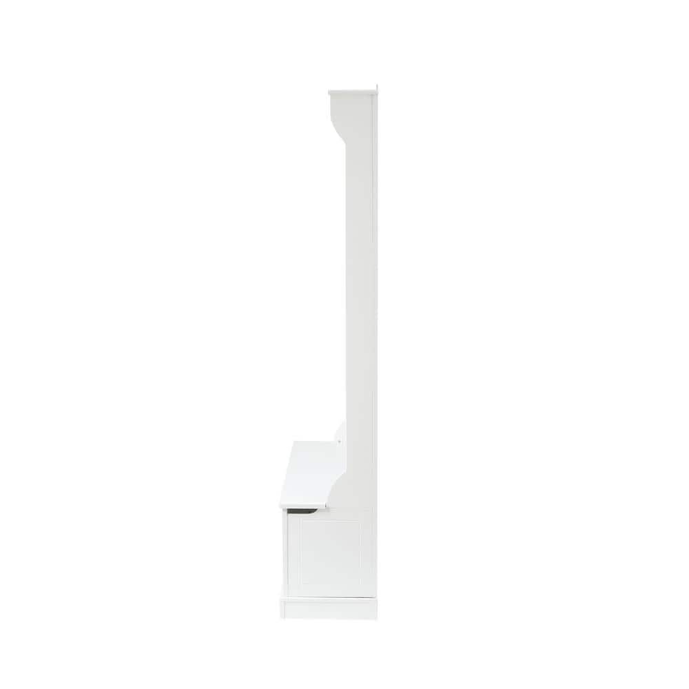 Bright White MDF Hall Tree with Storage Bench and Coat Hooks