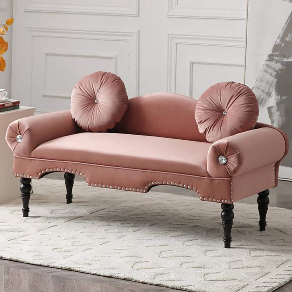 54 in. Rose Accent Velvet 2-Seater Loveseat Upholstered Rolled Arms Small Sofa Couch with Wood Legs, Pink