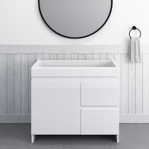Mace 40 in W x 18 in. D x 34 In.H Bath Vanity Cabinet without Top in Glossy White with Right-Side Drawers