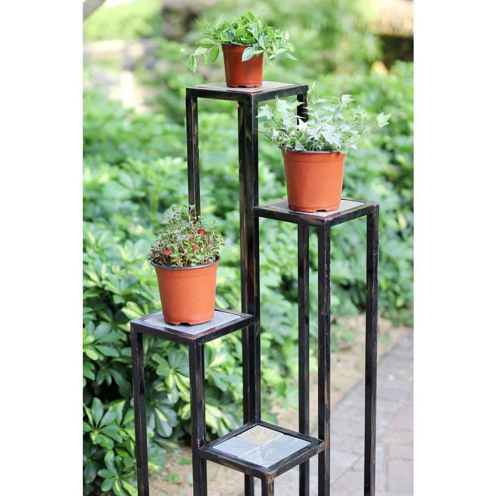 47.25" Black and Gold Metal 4-Tier Plant Stand