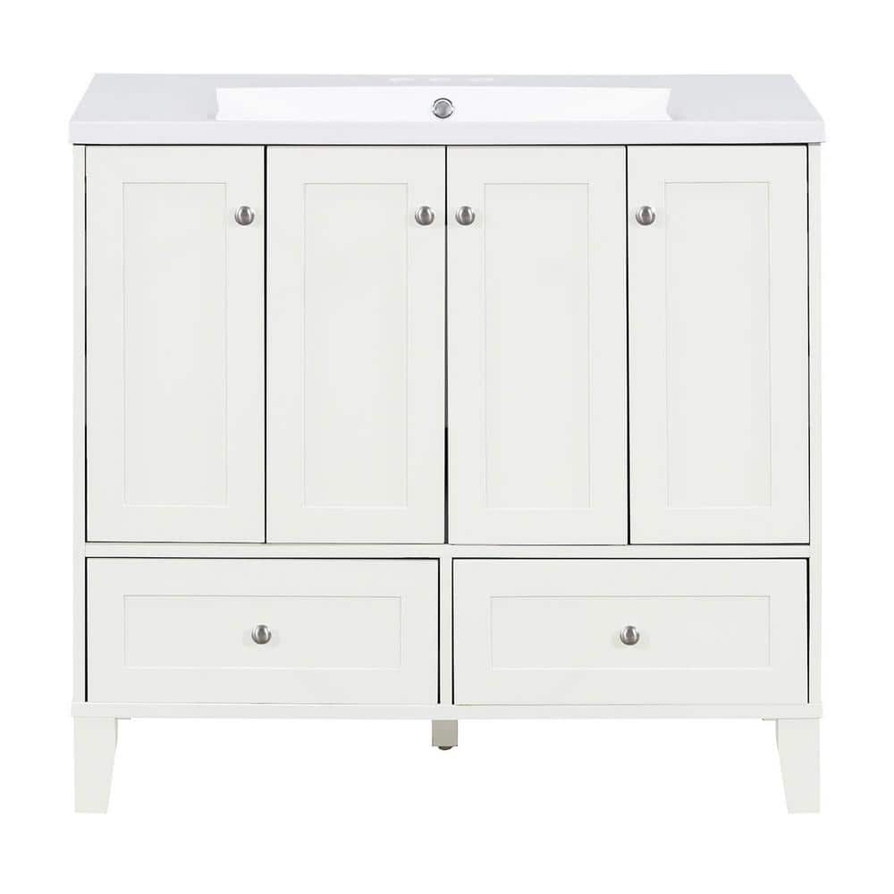 36 in. W x 18 in. D x 32.9 in. H Freestanding Bath Vanity in White with Res