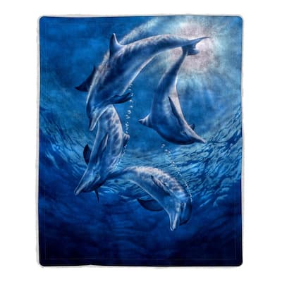 Ocean Dolphin Print Sherpa Fleece Blanket