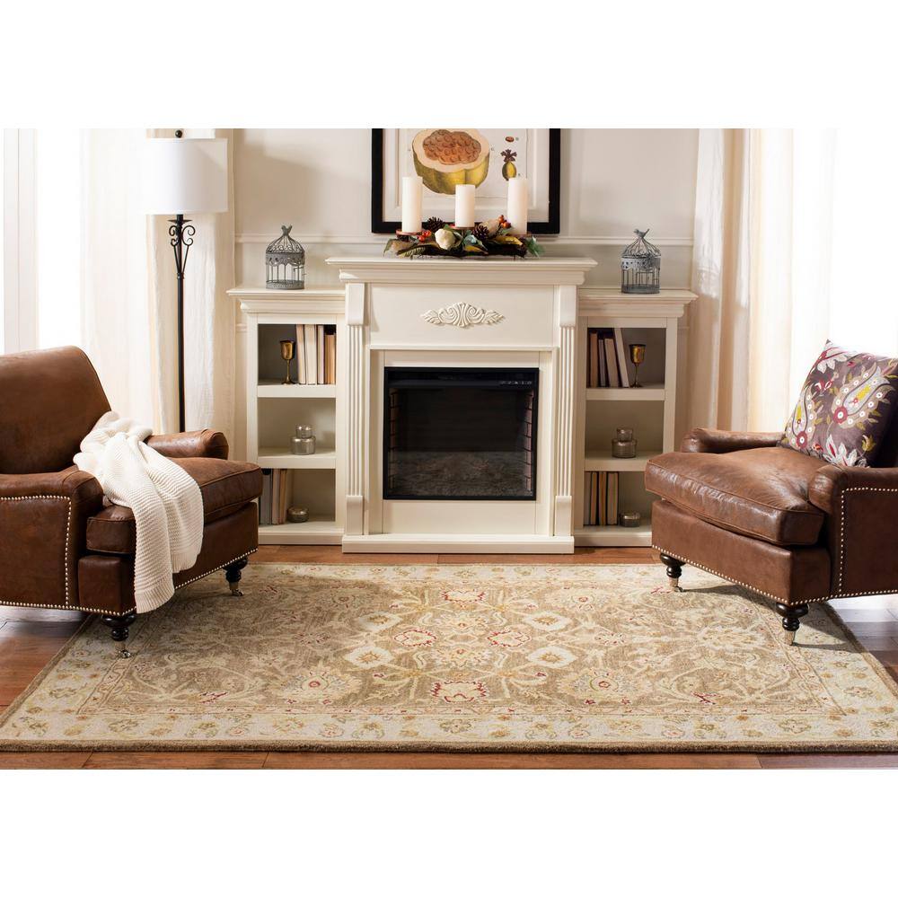 Handmade Tufted Floral Wool 8' x 10' Tan/Ivory Rug