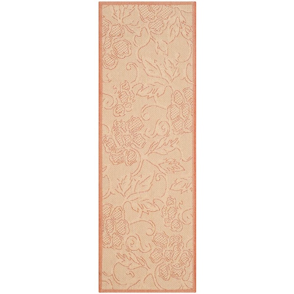 SAFAVIEH Courtyard Natural/Terracotta 2 ft. x 10 ft. Floral Indoor/Outdoor Patio  Runner Rug