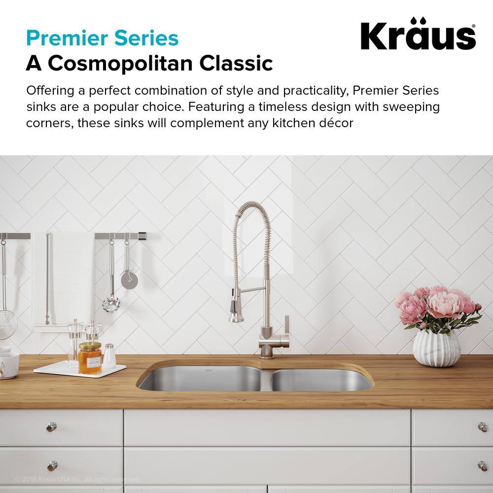 Premier 32-inch Satin Stainless Steel Double Bowl Undermount Sink