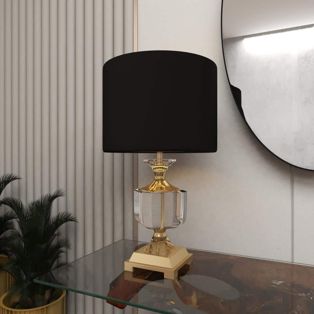 24" Black Crystal Table Lamp with Gold Accents