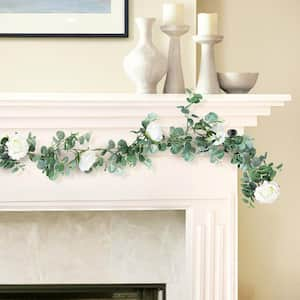 6 ft. Cream White Artificial Rose Eucalyptus Flower Garland Hanging Vine