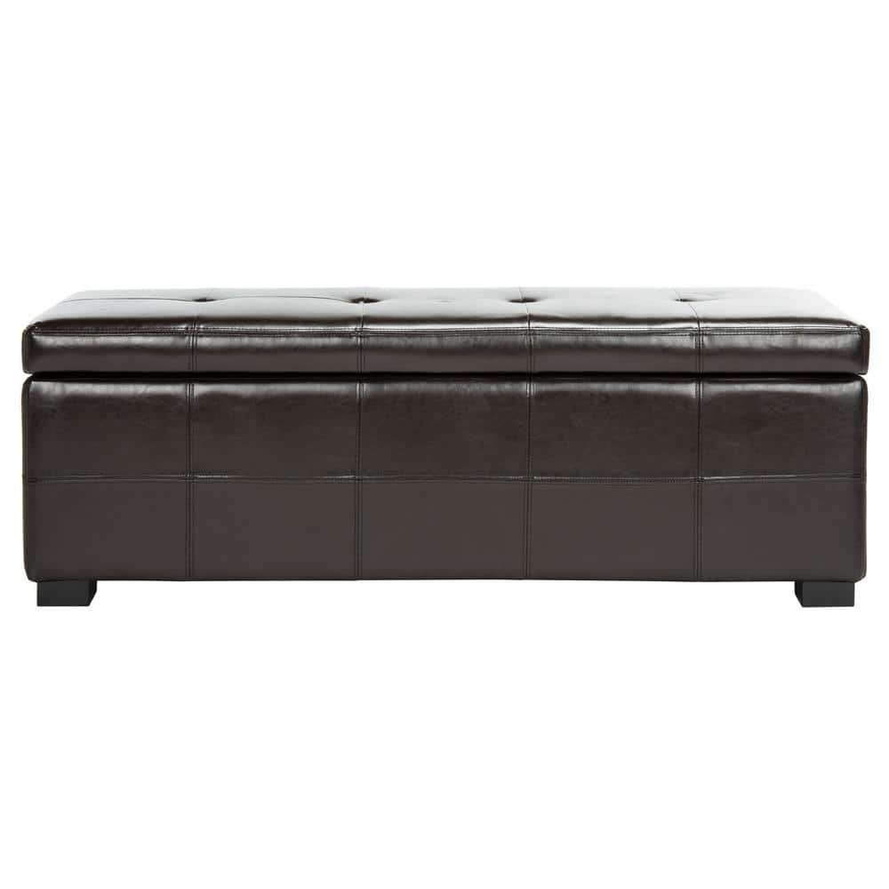 Large Brown Birch Tufted Storage Bench with Hinged Top