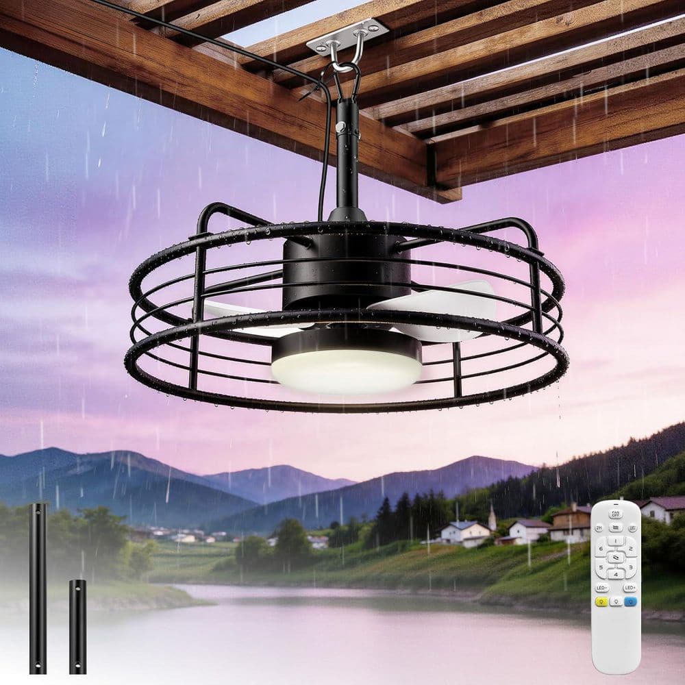 20in Black Outdoor Caged Ceiling Fan with LED Lights and Remote Included price history on PriceWatchPro