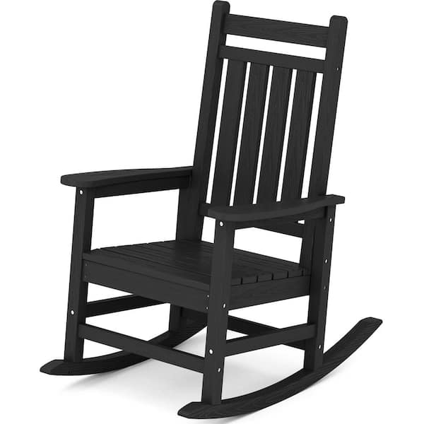 JEAREY Oversized HDPE Resin Outdoor Patio Rocking Plastic Adirondack Chair in Black