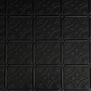 Emmas Flowers Black Matte 1.6 ft. x 1.6 ft. Decorative Foam Glue Up Ceiling Tile (259.2 sq. ft./case)