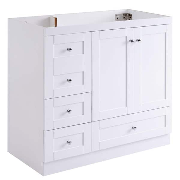 Draxel 35 in. W Modern Freestanding Bath Vanity Cabinet without Top in White with 4 Drawers and Soft Closing Doors