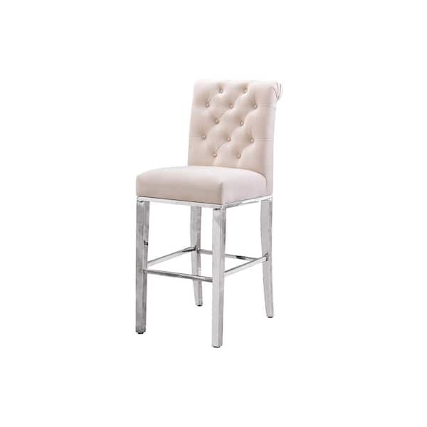 Best Quality Furniture April 24 in. H Cream Velvet Upholstered Full Back Counter Height with Stainless Steel Legs (Set of 2)