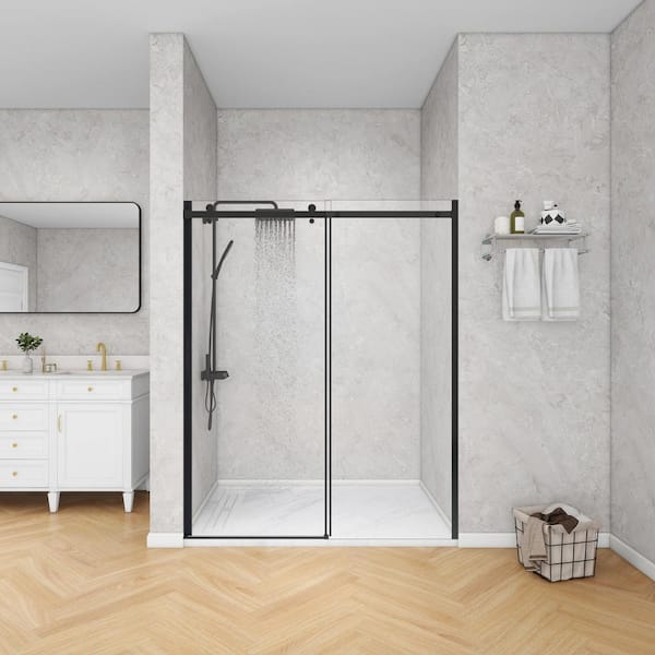 ANGELES HOME 60 in. W x74 in. H Sliding Frameless Shower Door in Chrome Finish with 5/16 in. Tempered Clear Glass