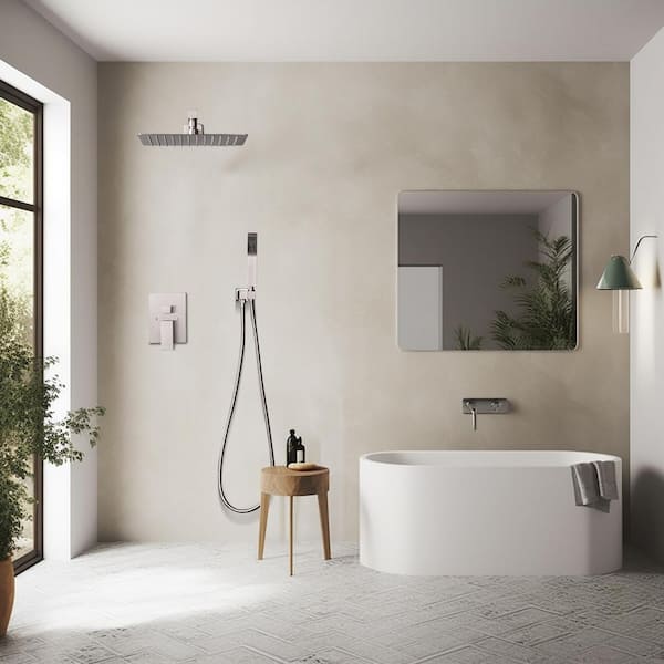 Rainfull 1-Spray with Valve 1.8 GPM 12 in. Handheld Shower Faucet Adjustable Heads Dual Shower Heads in Brushed Nickel