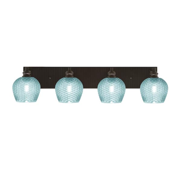 Unbranded Albany 33 in. 4 Light Espresso Vanity Light with Turquoise Textured Glass Shades